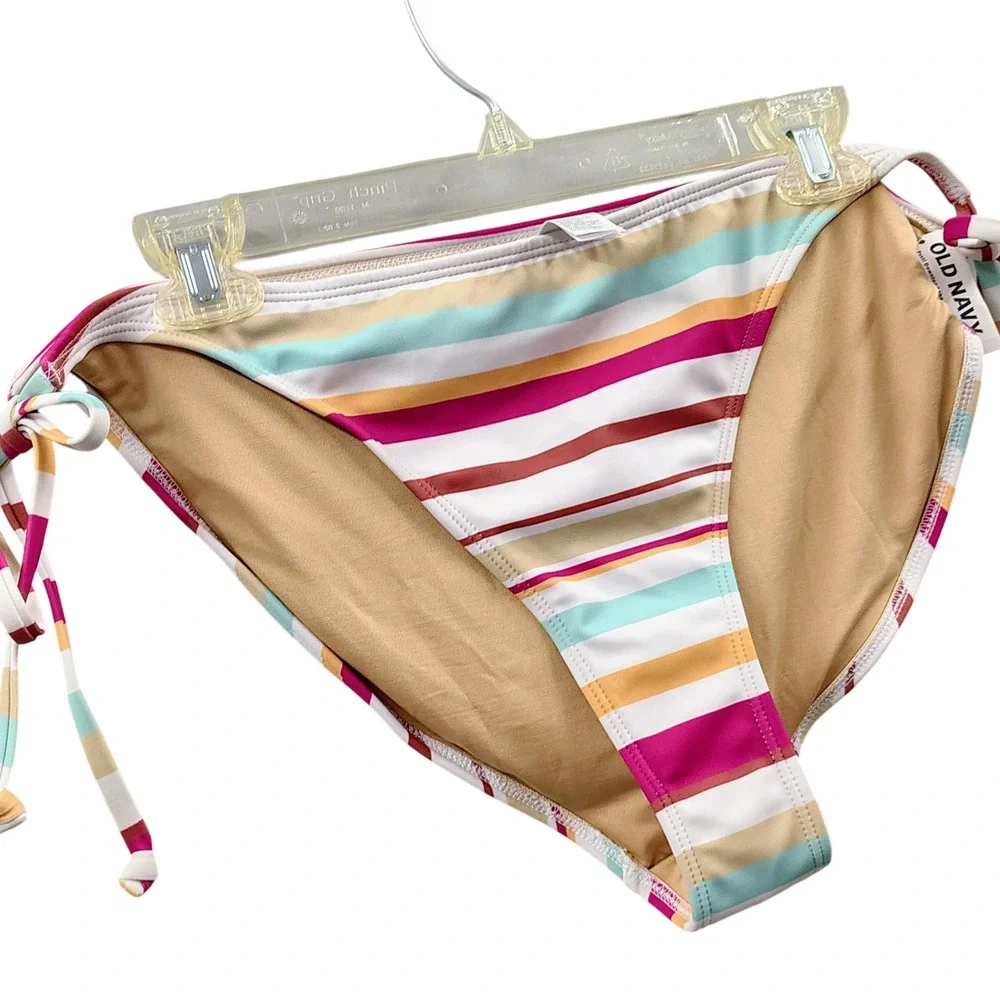 Old Navy Striped Bikini Bottom Women XXL Multi Color Rainbow Retro Boho Tie NWT